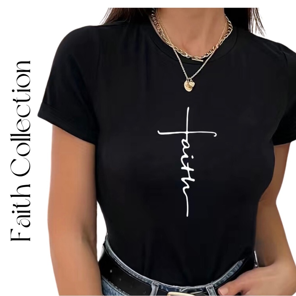 New “faith” T-Shirt | Shortsleeved | Black | Large (8/10)